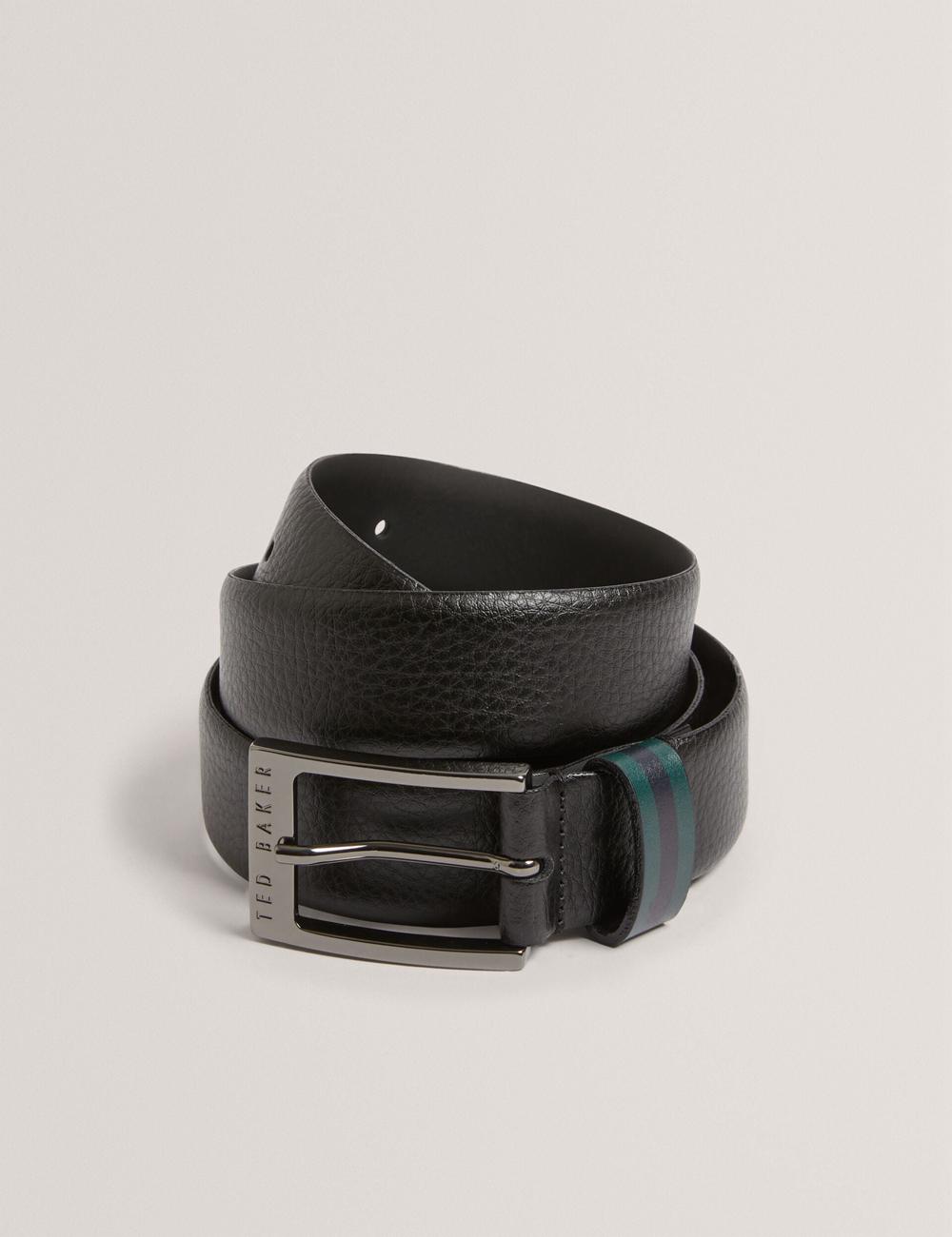 Ted Baker KENDON - Grained Leather With Striped Loop Men Belts Black | UAE  84391-YQMT