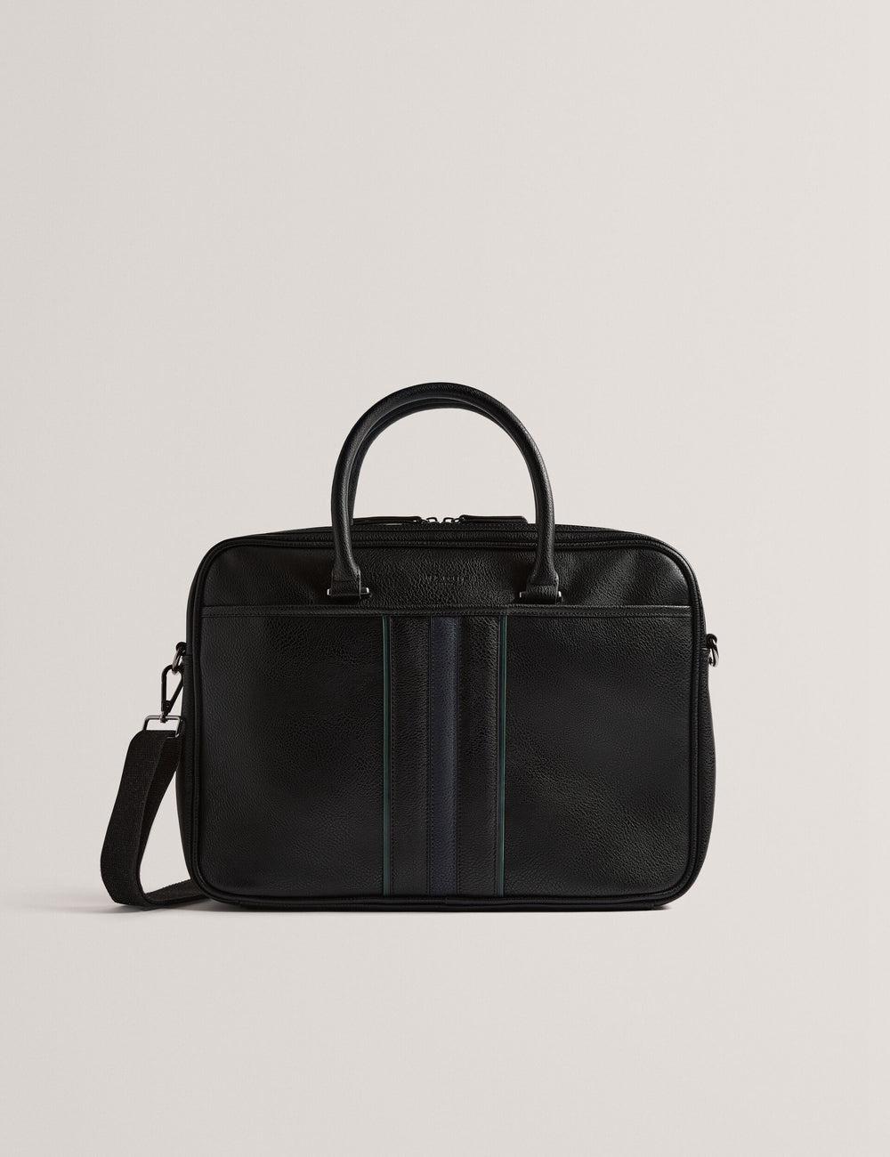 Ted Baker KENRIIK - Faux Leather Striped Panel Men Document Bags Black | UAE  81245-CWAJ