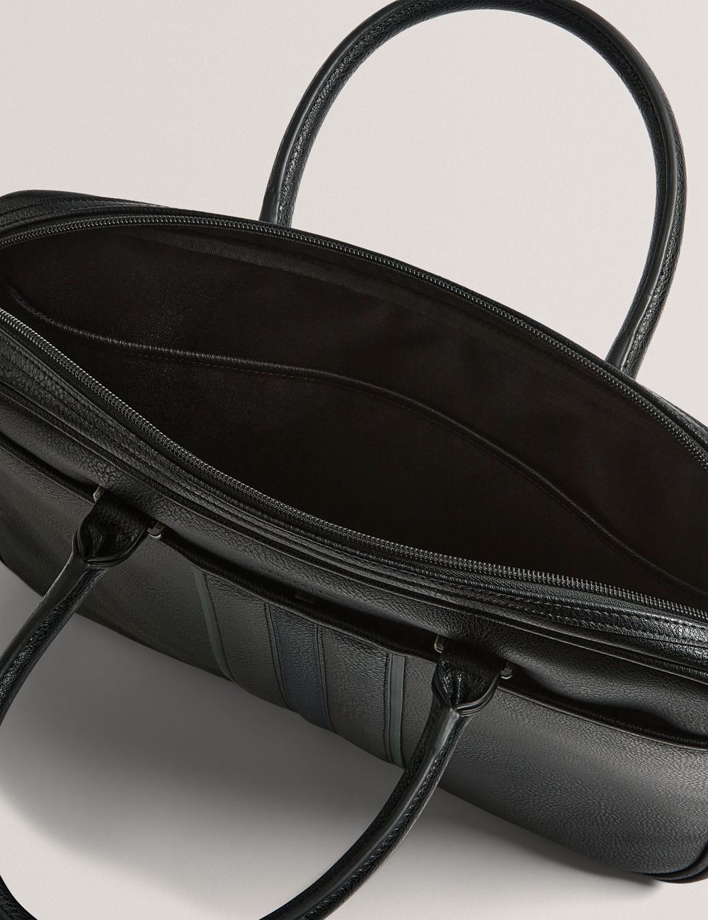 Ted Baker KENRIIK - Faux Leather Striped Panel Men Document Bags Black | UAE  81245-CWAJ