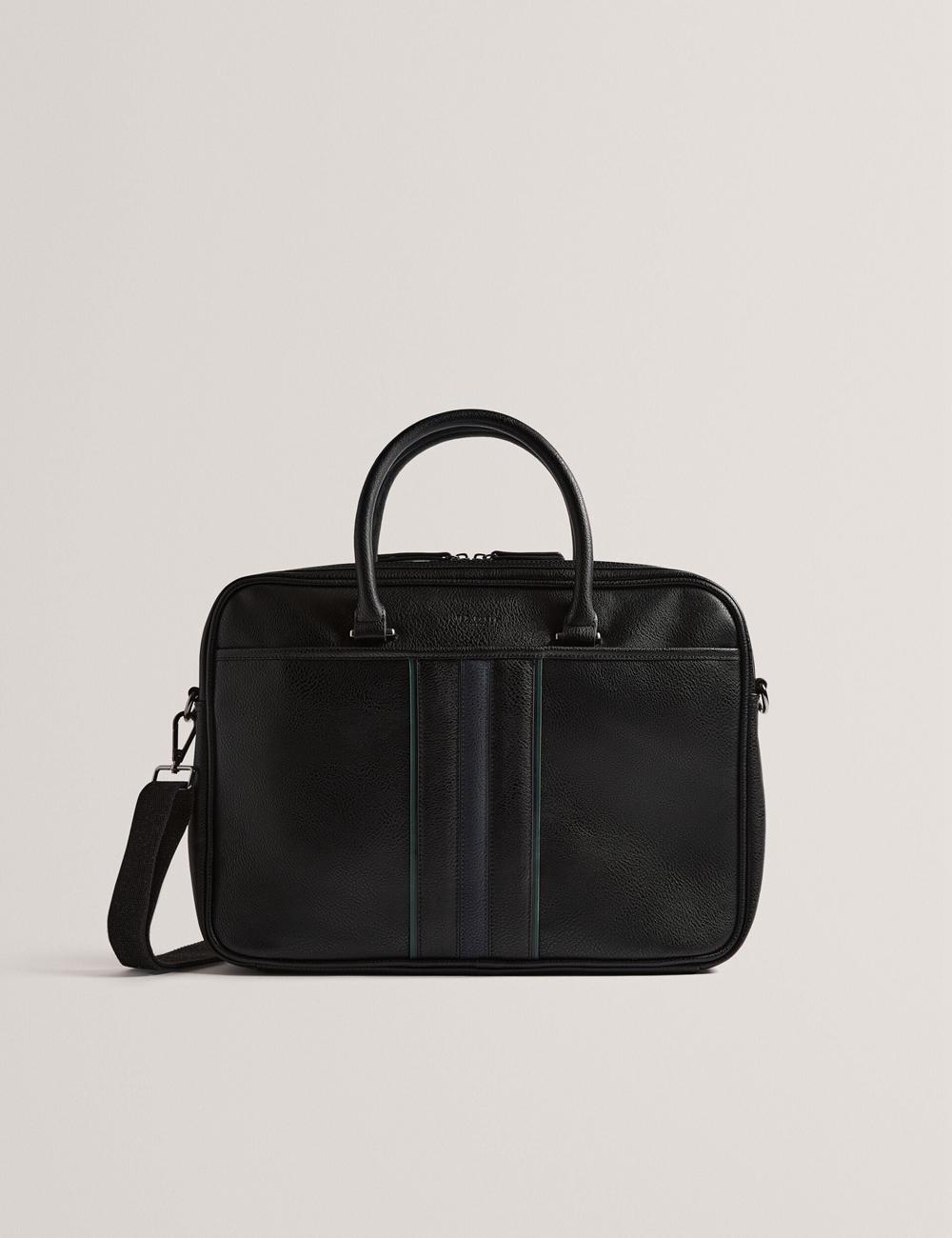 Ted Baker KENRIIK - Faux Leather Striped Panel Men Document Bags Black | UAE  81245-CWAJ