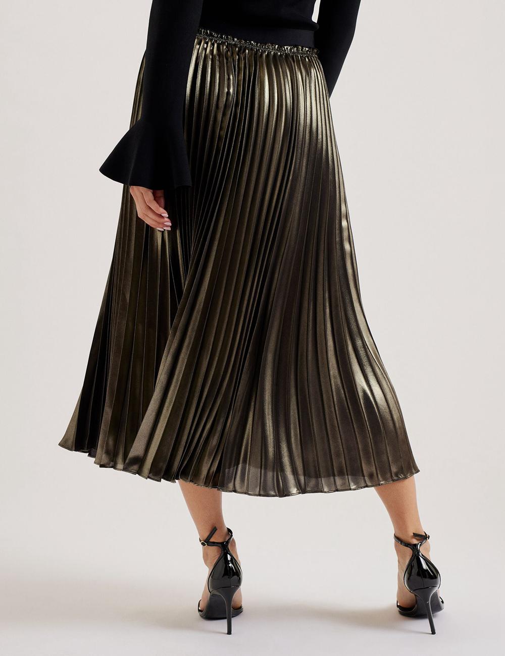 Ted Baker KESE - Metallic Pleated A-Line Women Midi Skirts Gold | UAE  69438-YVZK