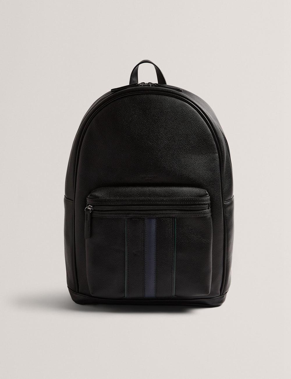 Ted Baker KEVIIN - Faux Leather Striped Panel Men Backpacks Black | UAE  14983-GPAH