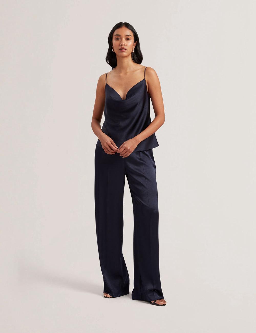 Ted Baker KITI - Satin Cowl Neck Strappy Cami Women Tops Navy | UAE  89516-PTDL