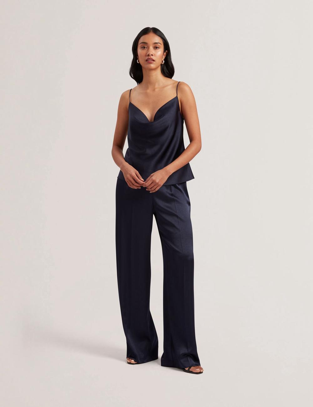 Ted Baker KITI - Satin Cowl Neck Strappy Cami Women Tops Navy | UAE  89516-PTDL