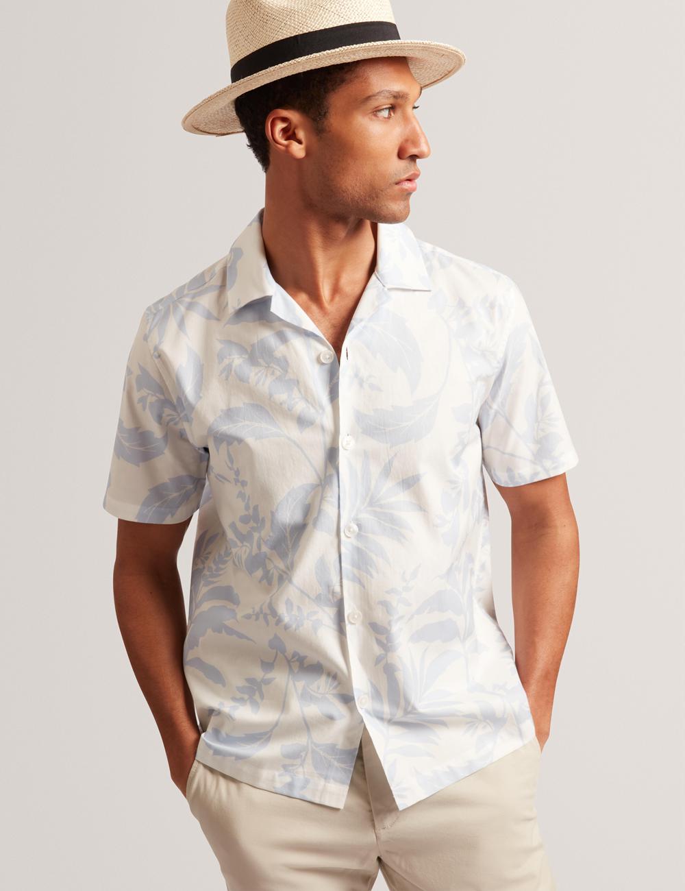 Ted Baker KITS - Short Sleeve Relaxed Floral Print Men Casual Shirts Lt-Blue | UAE  34781-DFPV