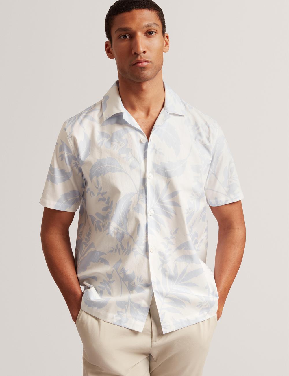 Ted Baker KITS - Short Sleeve Relaxed Floral Print Men Casual Shirts Lt-Blue | UAE  34781-DFPV