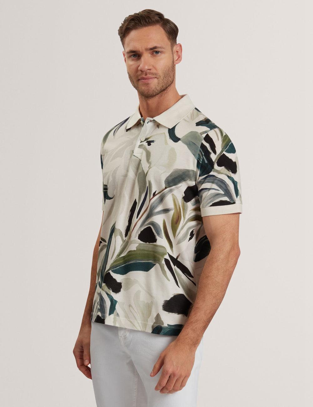 Ted Baker KIVEM - Short Sleeve Cotton Floral Print Men Polos Shirts Ecru | UAE  57634-FBYZ