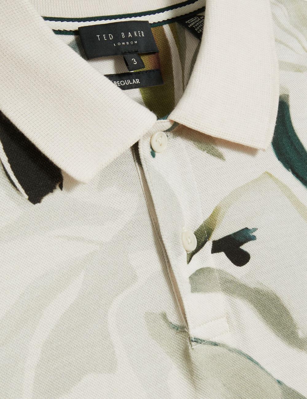 Ted Baker KIVEM - Short Sleeve Cotton Floral Print Men Polos Shirts Ecru | UAE  57634-FBYZ