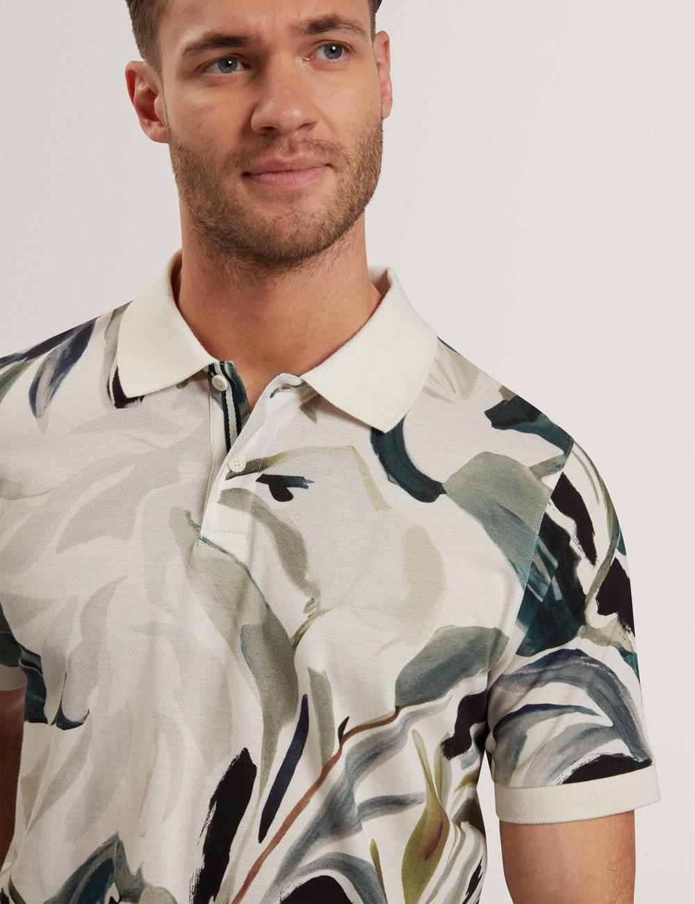 Ted Baker KIVEM - Short Sleeve Cotton Floral Print Men Polos Shirts Ecru | UAE  57634-FBYZ