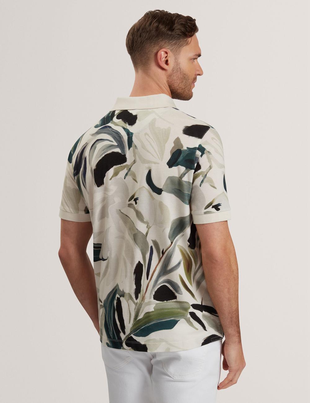 Ted Baker KIVEM - Short Sleeve Cotton Floral Print Men Polos Shirts Ecru | UAE  57634-FBYZ