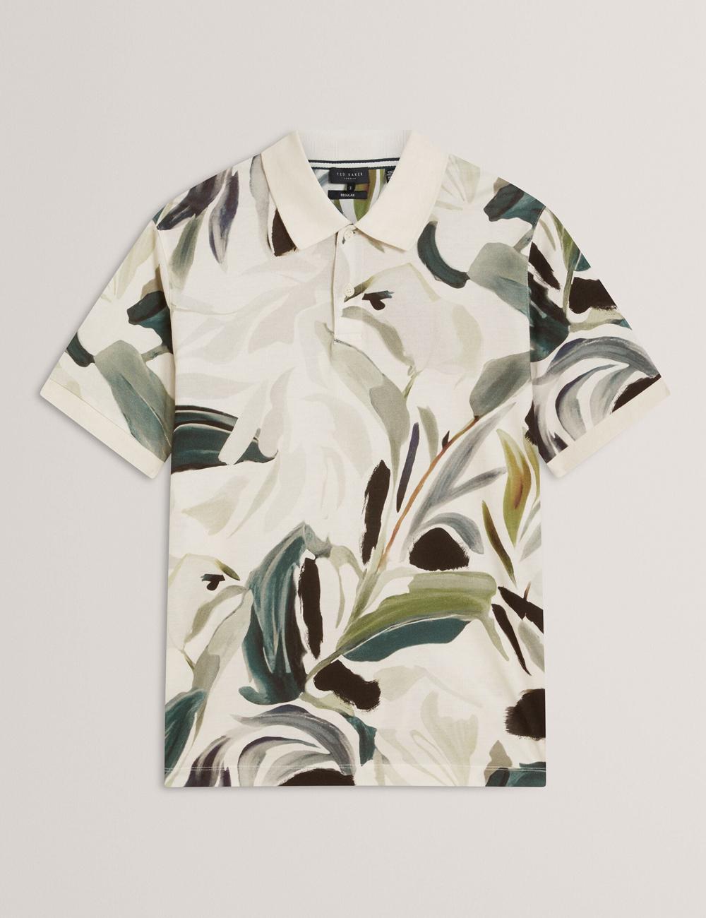 Ted Baker KIVEM - Short Sleeve Cotton Floral Print Men Polos Shirts Ecru | UAE  57634-FBYZ