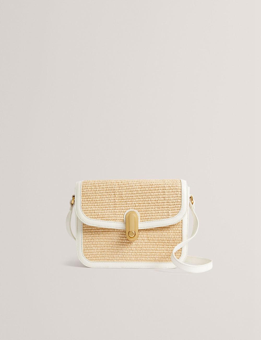 Ted Baker KKASSIA - Faux Raffia Twist Lock Crossbody Satchel Women Satchel Bags Ecru | UAE  97853-XOWT