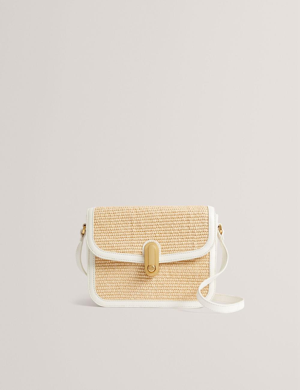 Ted Baker KKASSIA - Faux Raffia Twist Lock Crossbody Satchel Women Satchel Bags Ecru | UAE  97853-XOWT
