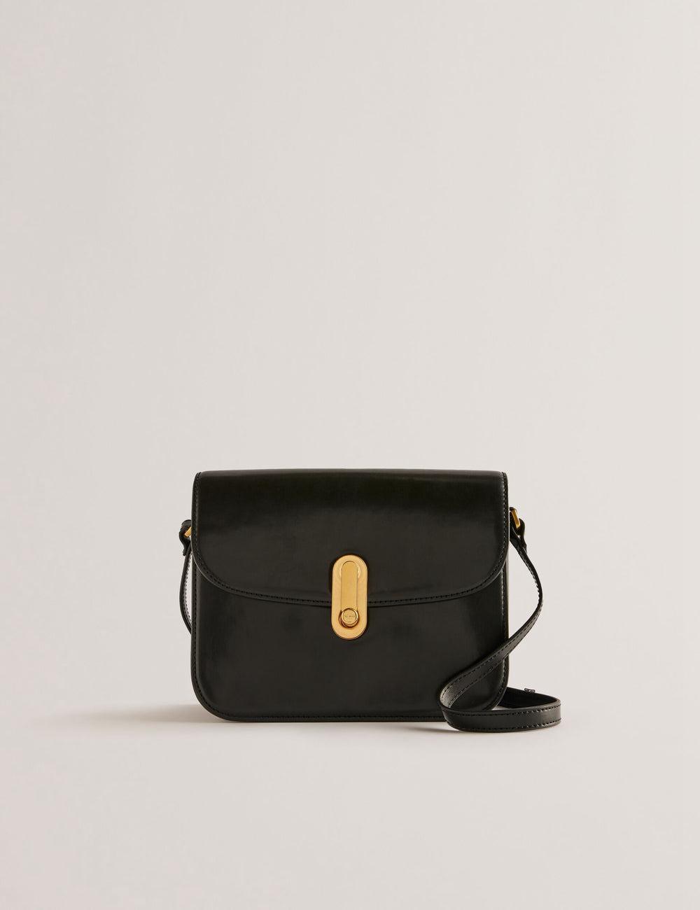 Ted Baker KKAYLI - Polished Leather Crossbody Satchel Women Satchel Bags Black | UAE  39482-IZWL