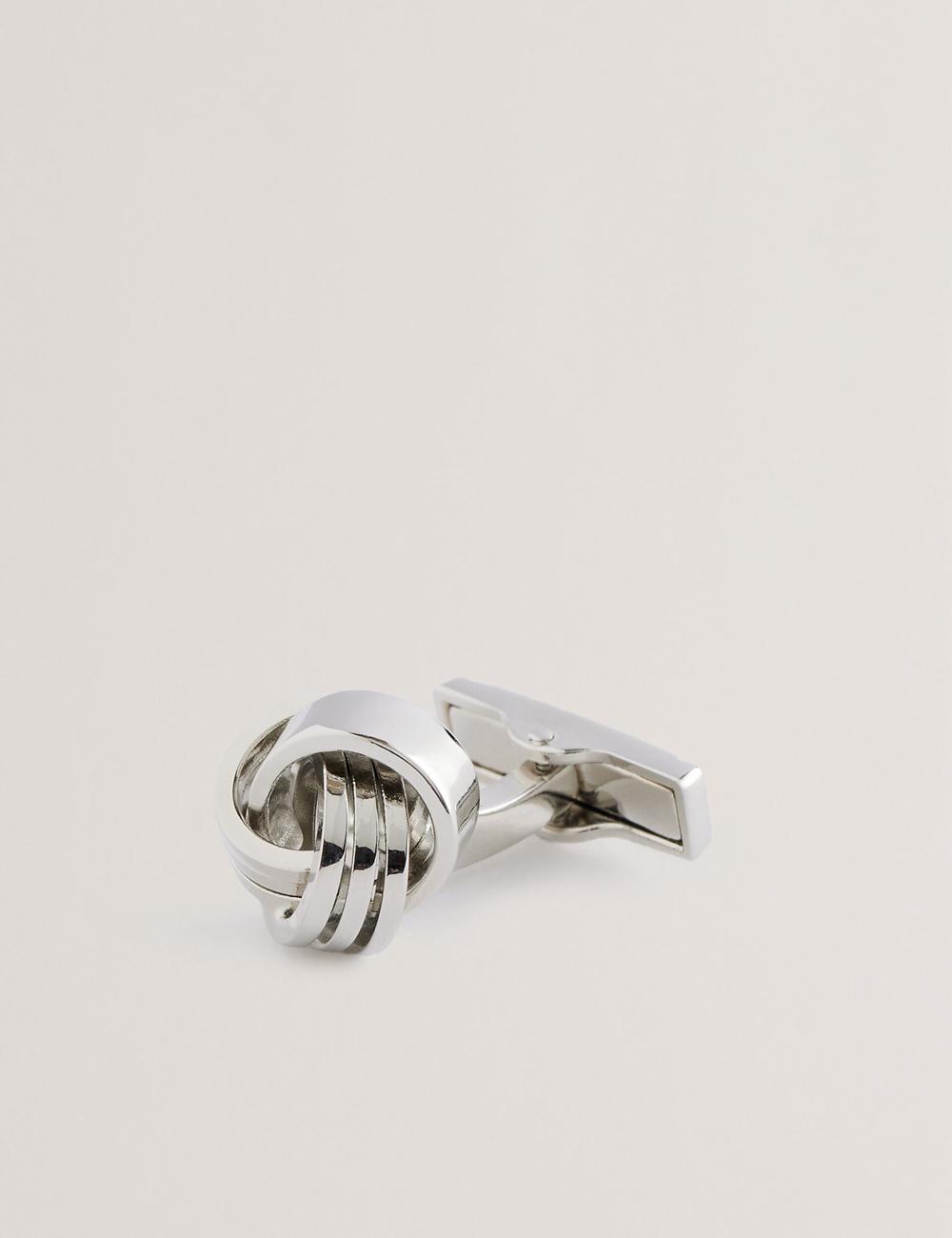 Ted Baker KNOTED - Knotted Shiny Metal Men Cufflinks Silver | UAE  65743-RVYD