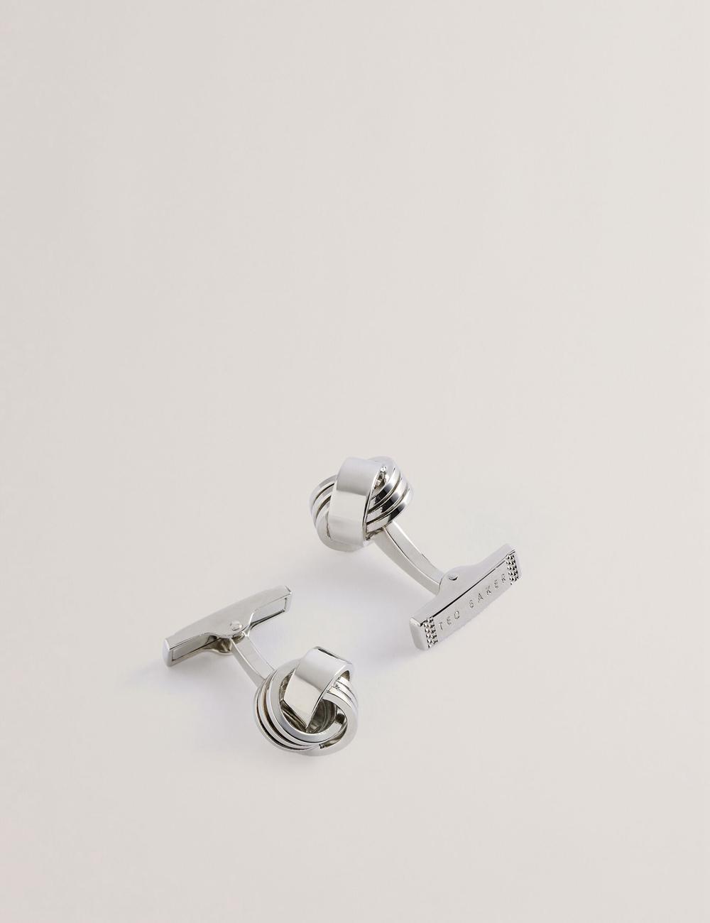 Ted Baker KNOTED - Knotted Shiny Metal Men Cufflinks Silver | UAE  65743-RVYD