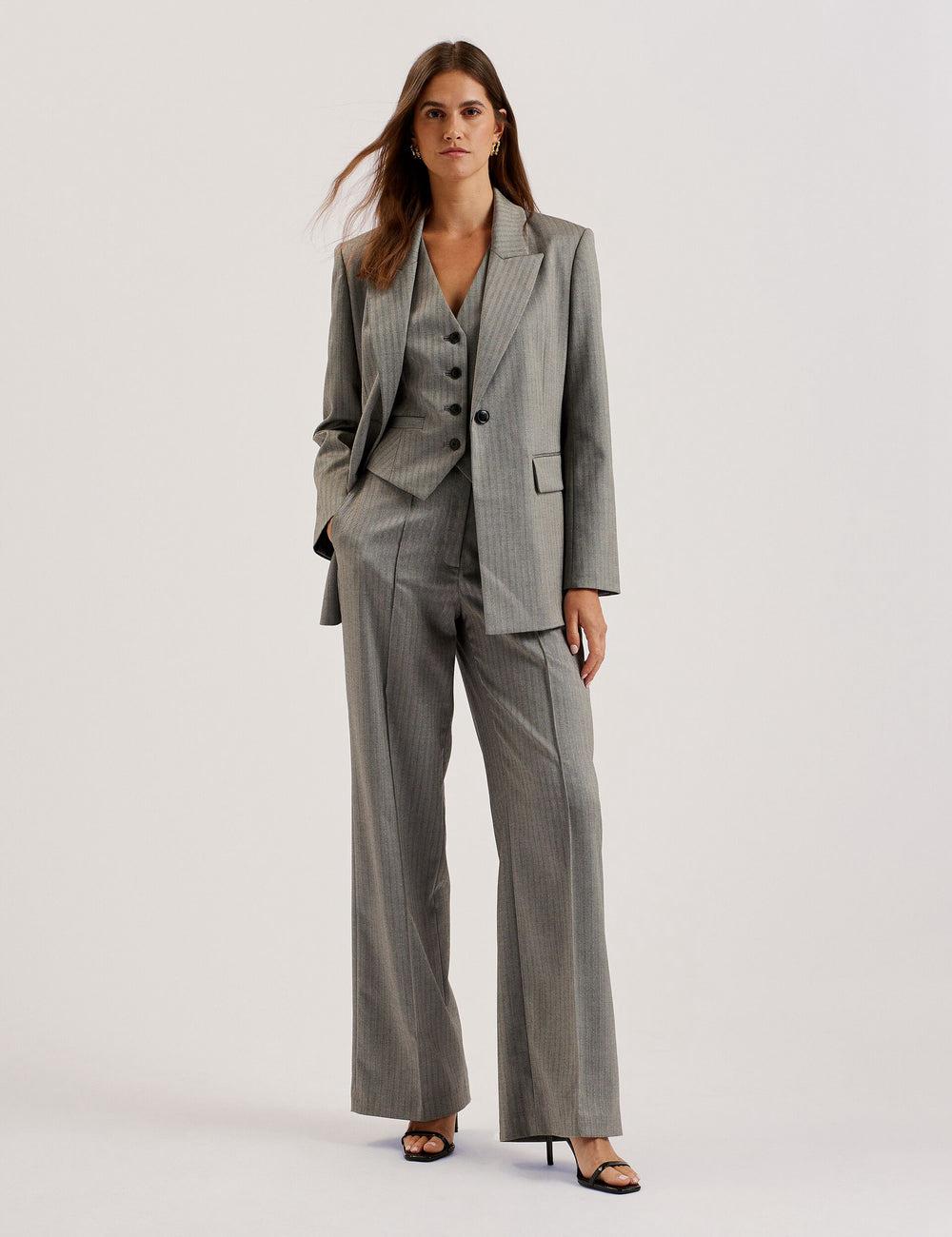 Ted Baker KOAT - Herringbone Wide Leg Tailored Women Trousers Dk-Grey | UAE  95601-AQCW