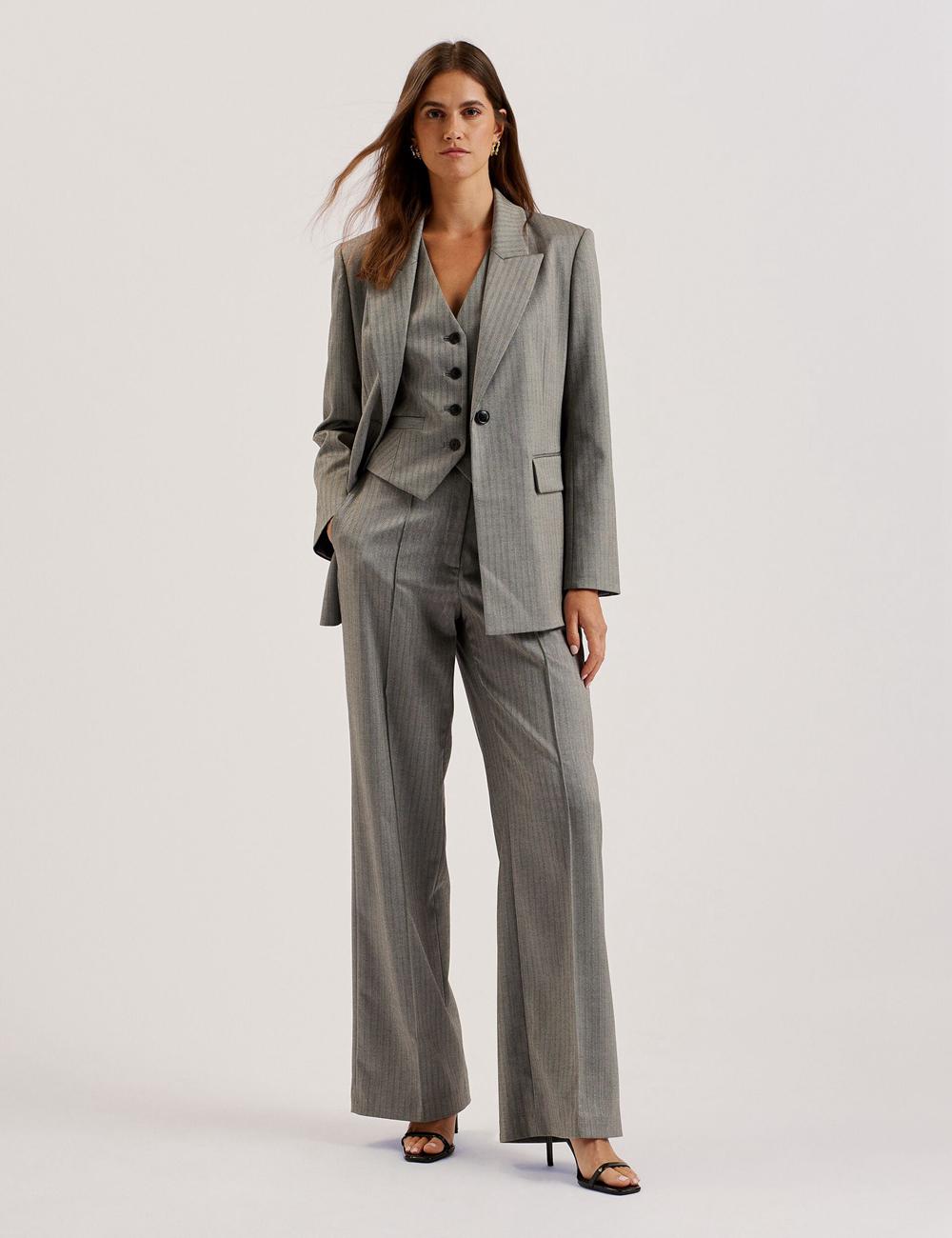 Ted Baker KOAT - Herringbone Wide Leg Tailored Women Trousers Dk-Grey | UAE  95601-AQCW