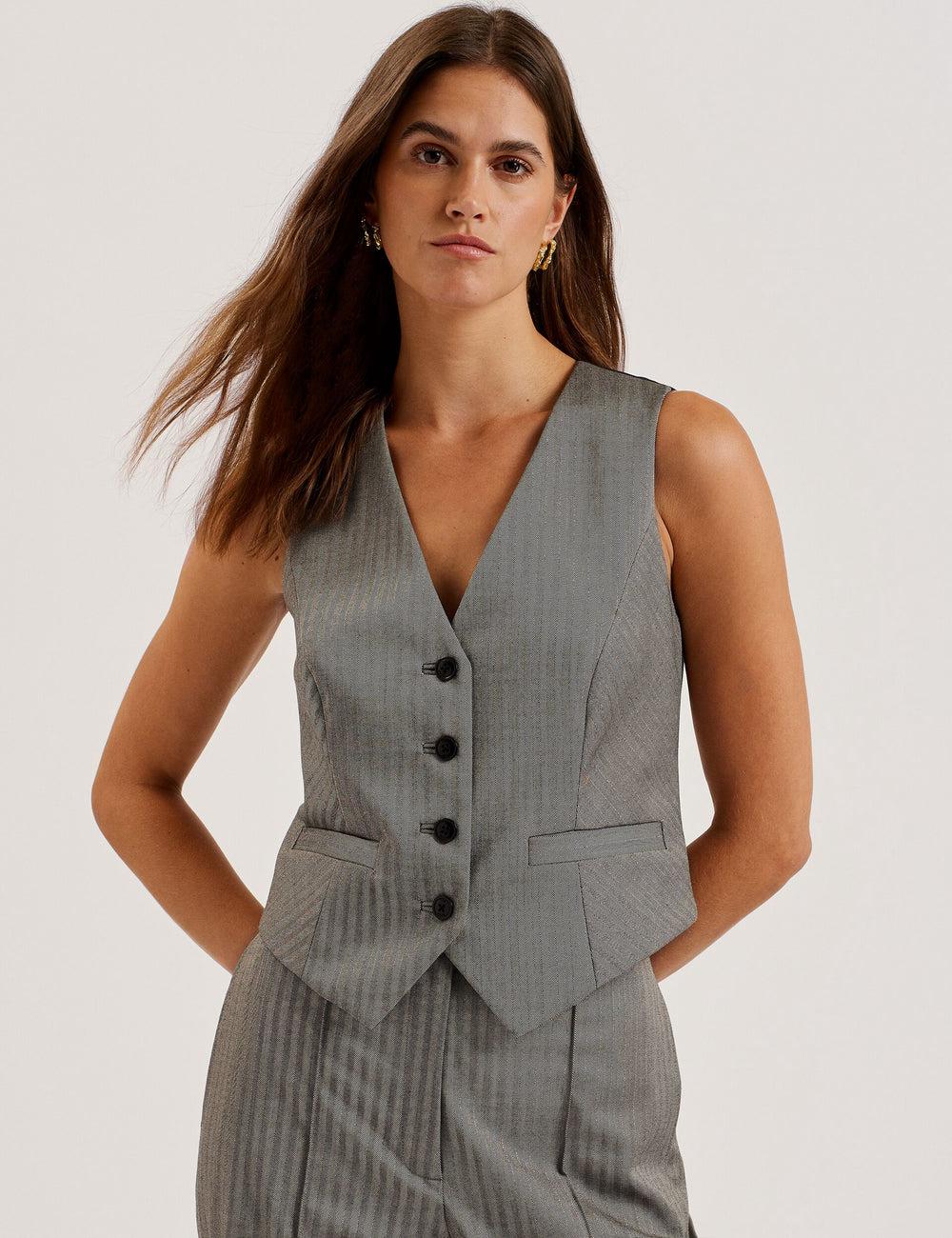 Ted Baker KOAW - Herringbone Single Breasted Women Suit Waistcoat Dk-Grey | UAE  29053-HZBU