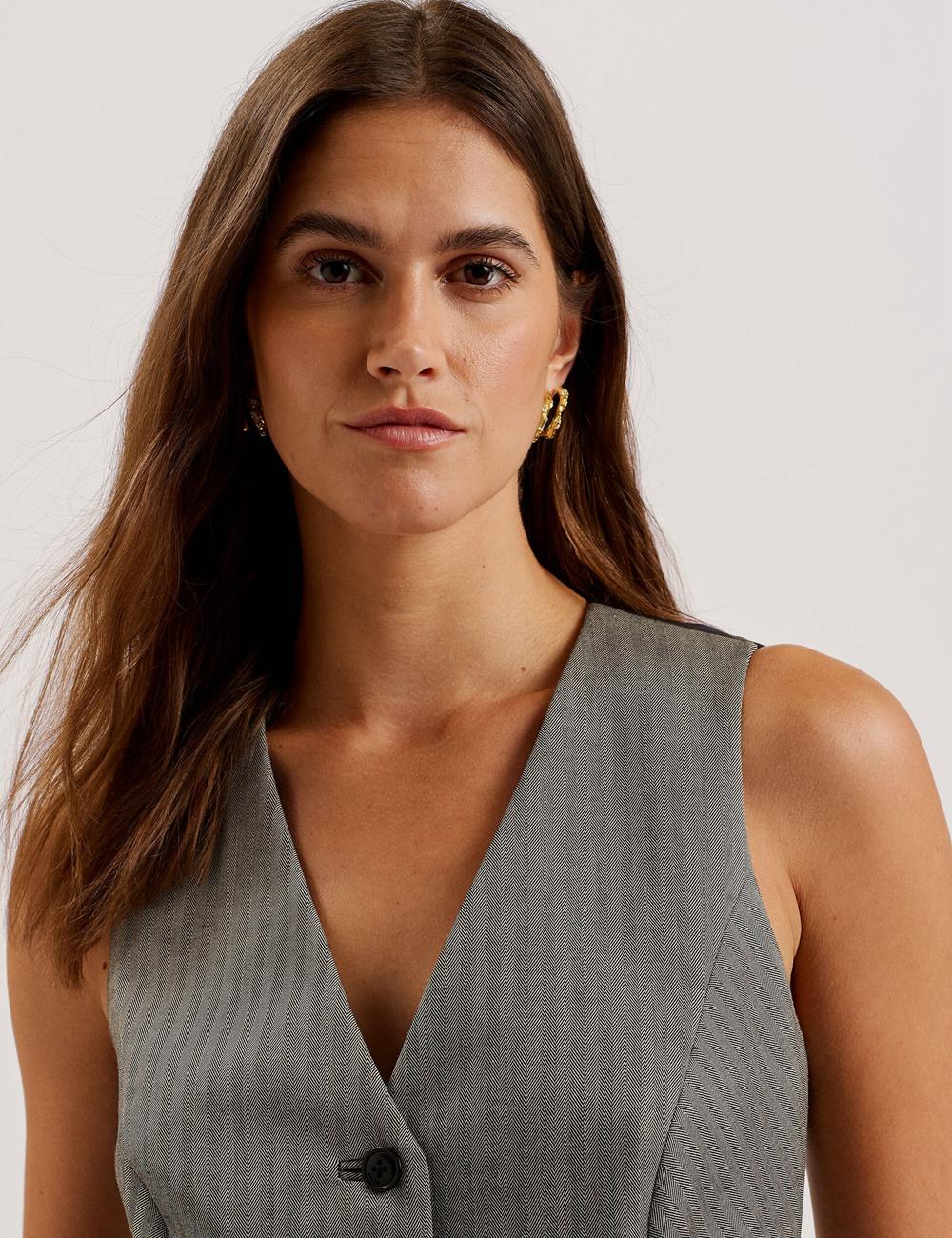 Ted Baker KOAW - Herringbone Single Breasted Women Suit Waistcoat Dk-Grey | UAE  29053-HZBU