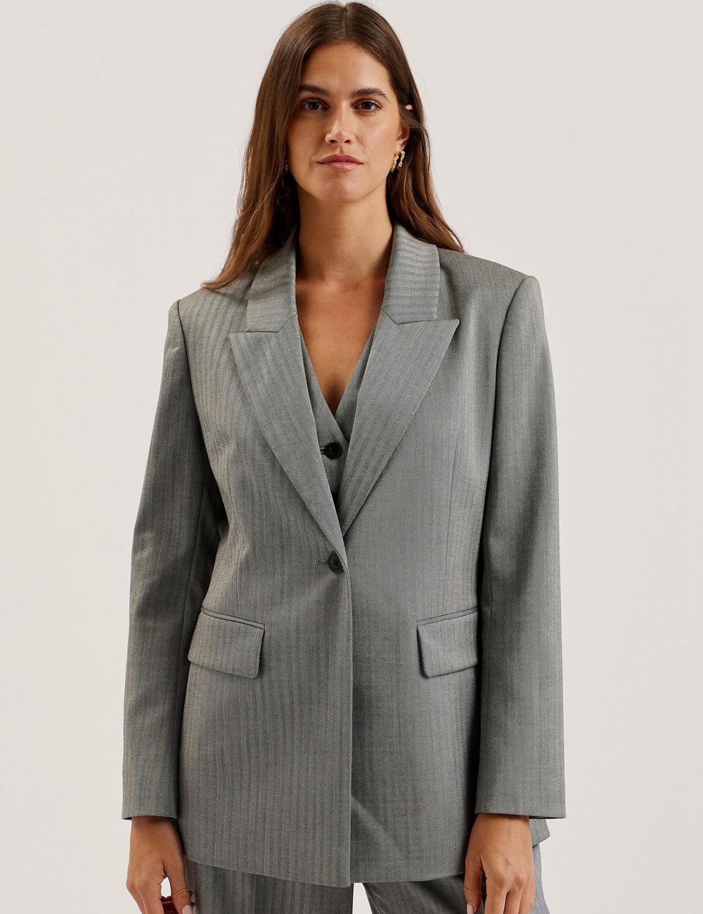 Ted Baker KOA - Oversized Herringbone Single Breasted Women Blazers Dk-Grey | UAE  85214-ZGKB