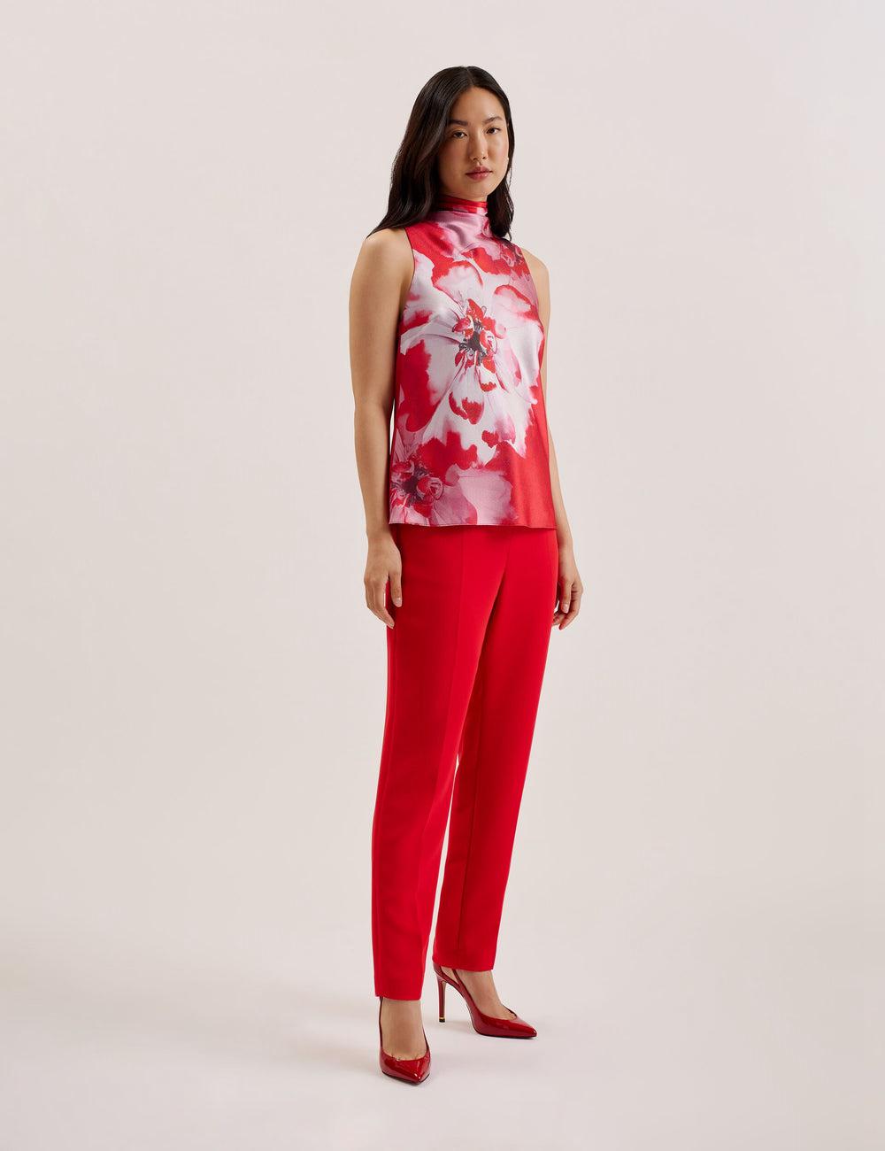 Ted Baker KOHANA - Floral Satin High Neck Sleeveless Top Women Blouses Red | UAE  69547-CFDH