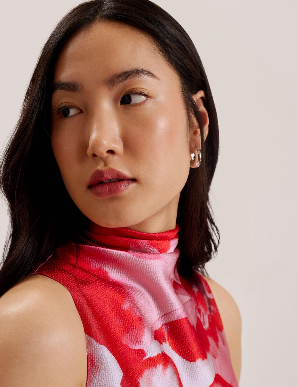 Ted Baker KOHANA - Floral Satin High Neck Sleeveless Top Women Blouses Red | UAE  69547-CFDH