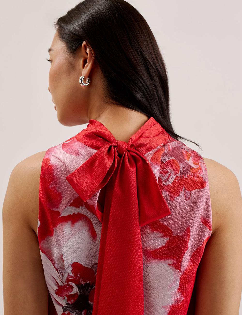 Ted Baker KOHANA - Floral Satin High Neck Sleeveless Top Women Blouses Red | UAE  69547-CFDH