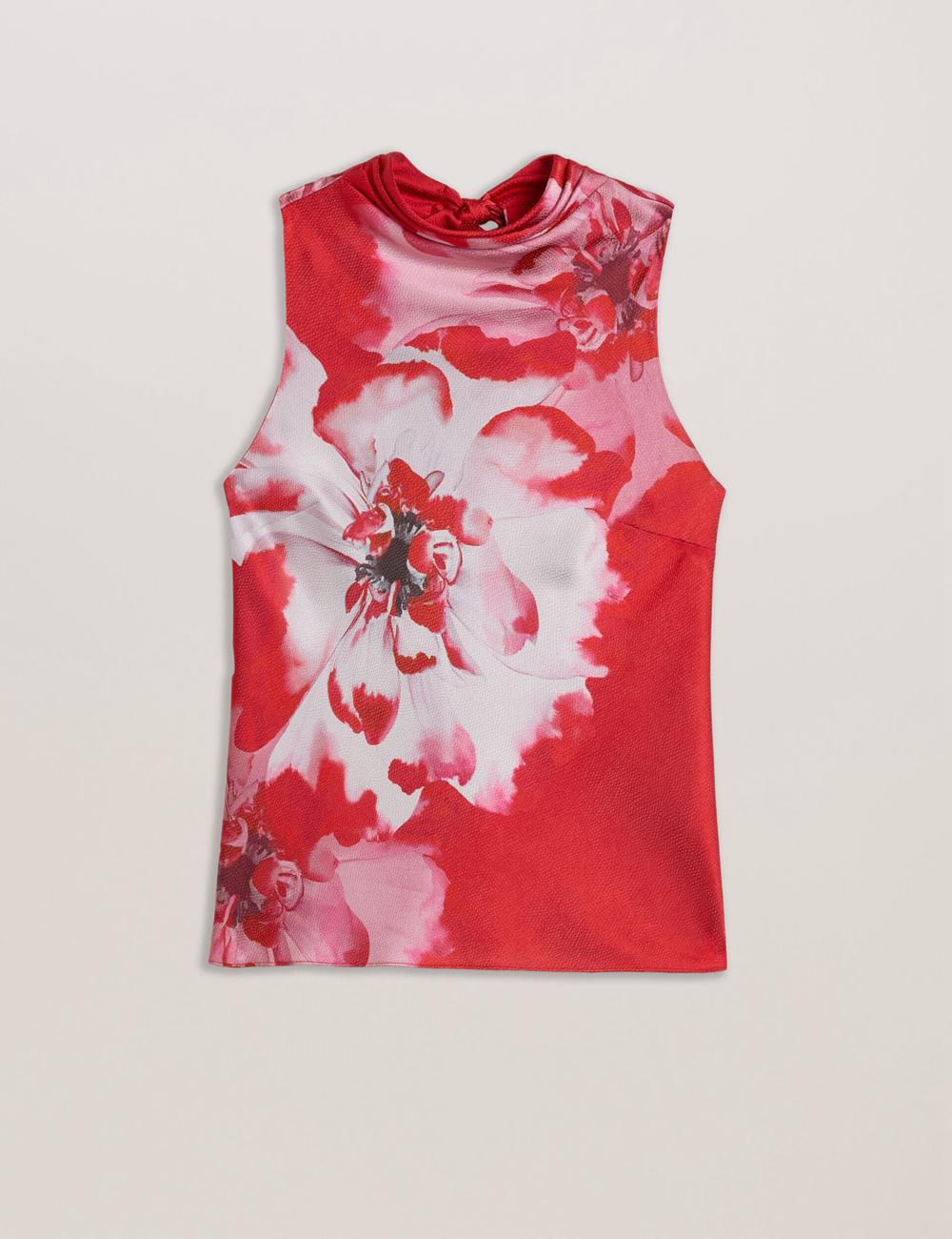 Ted Baker KOHANA - Floral Satin High Neck Sleeveless Top Women Blouses Red | UAE  69547-CFDH