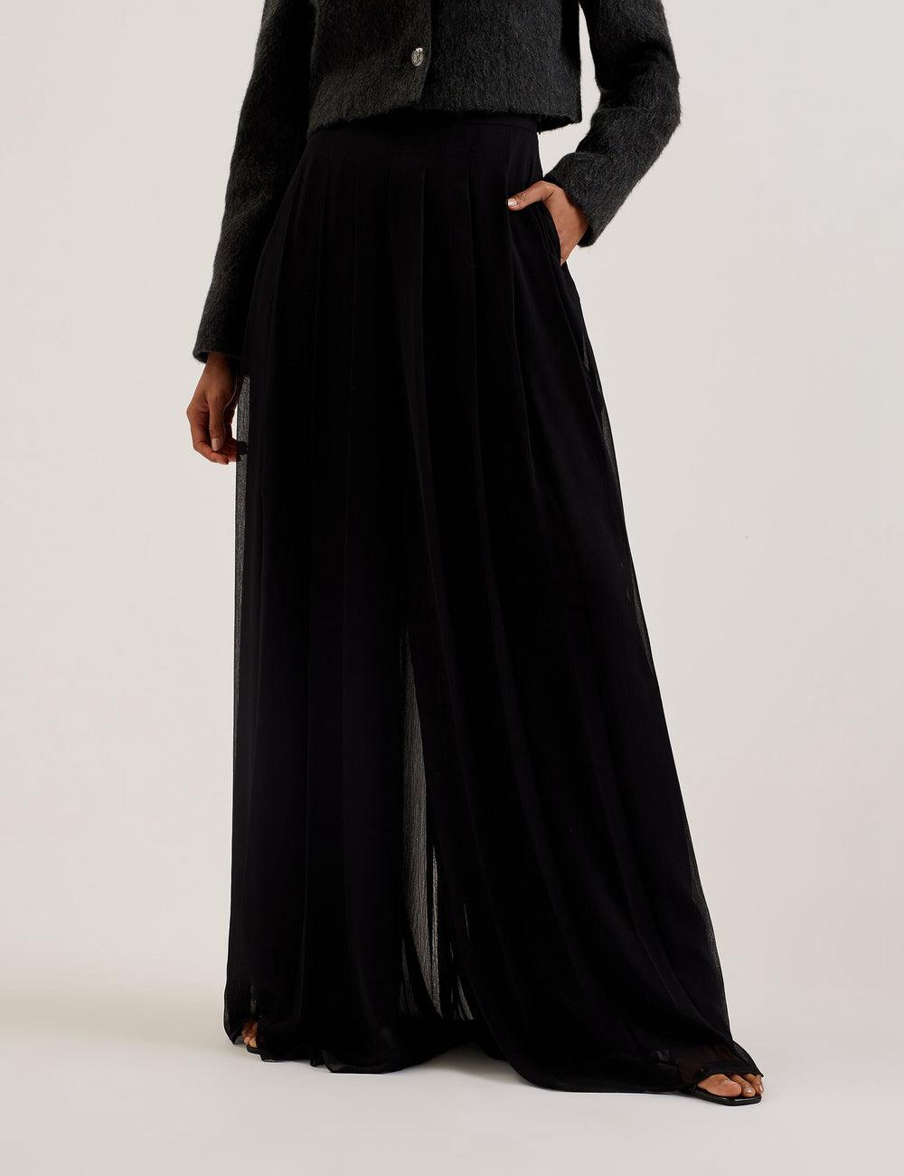 Ted Baker KOKUTO - Chiffon Pleated Wide Leg Palazzo Women Trousers Black | UAE  89170-AWMV