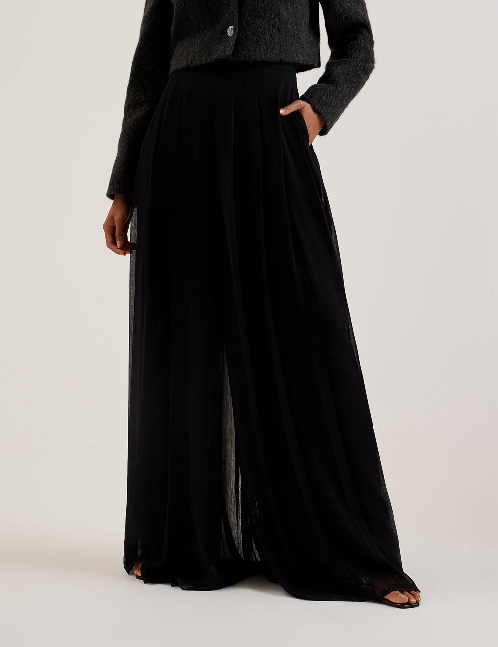 Ted Baker KOKUTO - Chiffon Pleated Wide Leg Palazzo Women Trousers Black | UAE  89170-AWMV