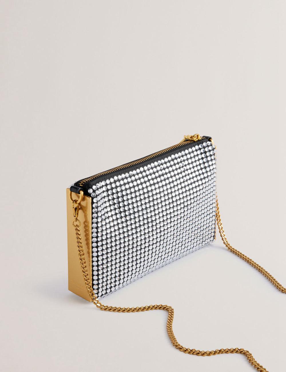 Ted Baker KRIISA - Crystal Hardware Side Clutch Women Clutch Bag Silver | UAE  83251-FGUT