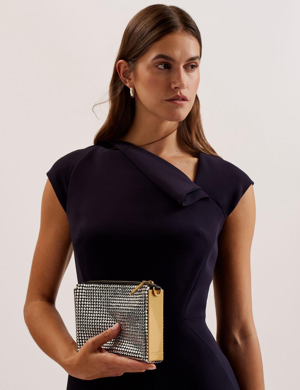 Ted Baker KRIISA - Crystal Hardware Side Clutch Women Clutch Bag Silver | UAE  83251-FGUT