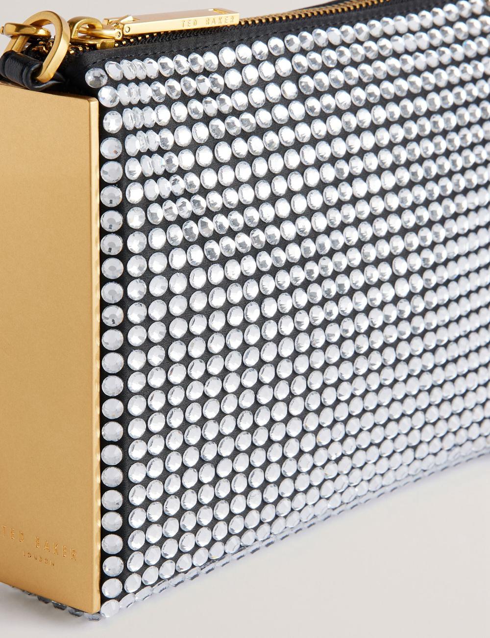 Ted Baker KRIISA - Crystal Hardware Side Clutch Women Clutch Bag Silver | UAE  83251-FGUT