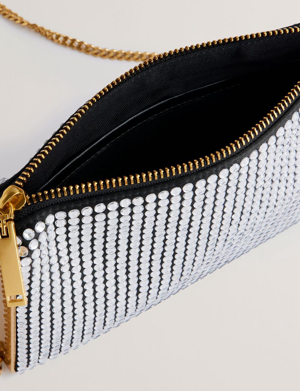 Ted Baker KRIISA - Crystal Hardware Side Clutch Women Clutch Bag Silver | UAE  83251-FGUT
