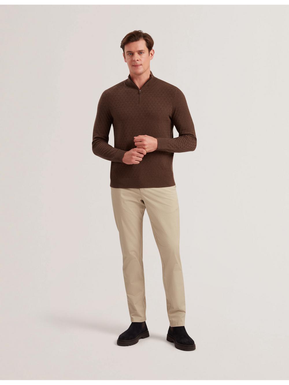 Ted Baker KURNLE - T Knit Half Zip Funnel Neck Men Jumpers Brown | UAE  34968-KDXG
