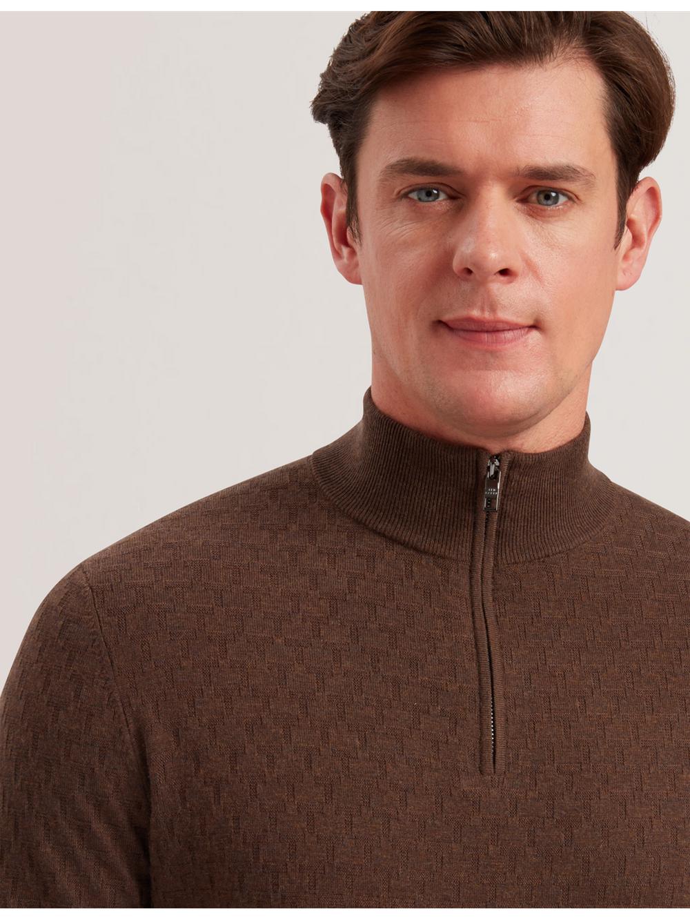 Ted Baker KURNLE - T Knit Half Zip Funnel Neck Men Jumpers Brown | UAE  34968-KDXG