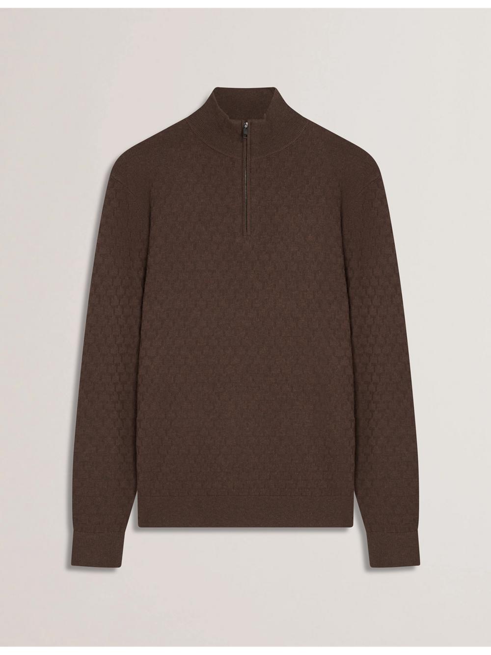 Ted Baker KURNLE - T Knit Half Zip Funnel Neck Men Jumpers Brown | UAE  34968-KDXG