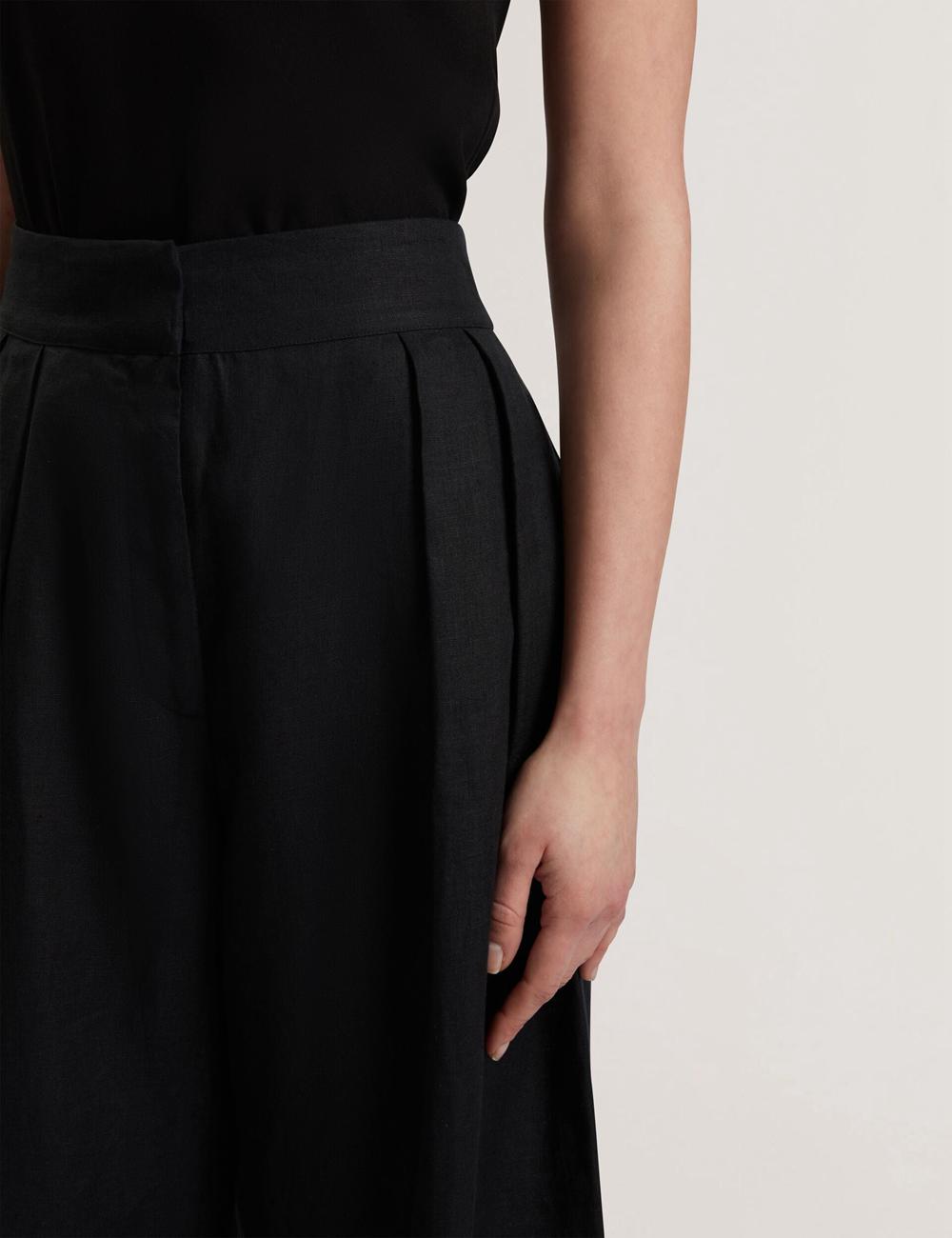 Ted Baker KYFAAT - Pure Linen Tailored Wide Leg Women Trousers Black | UAE  12368-IUPG