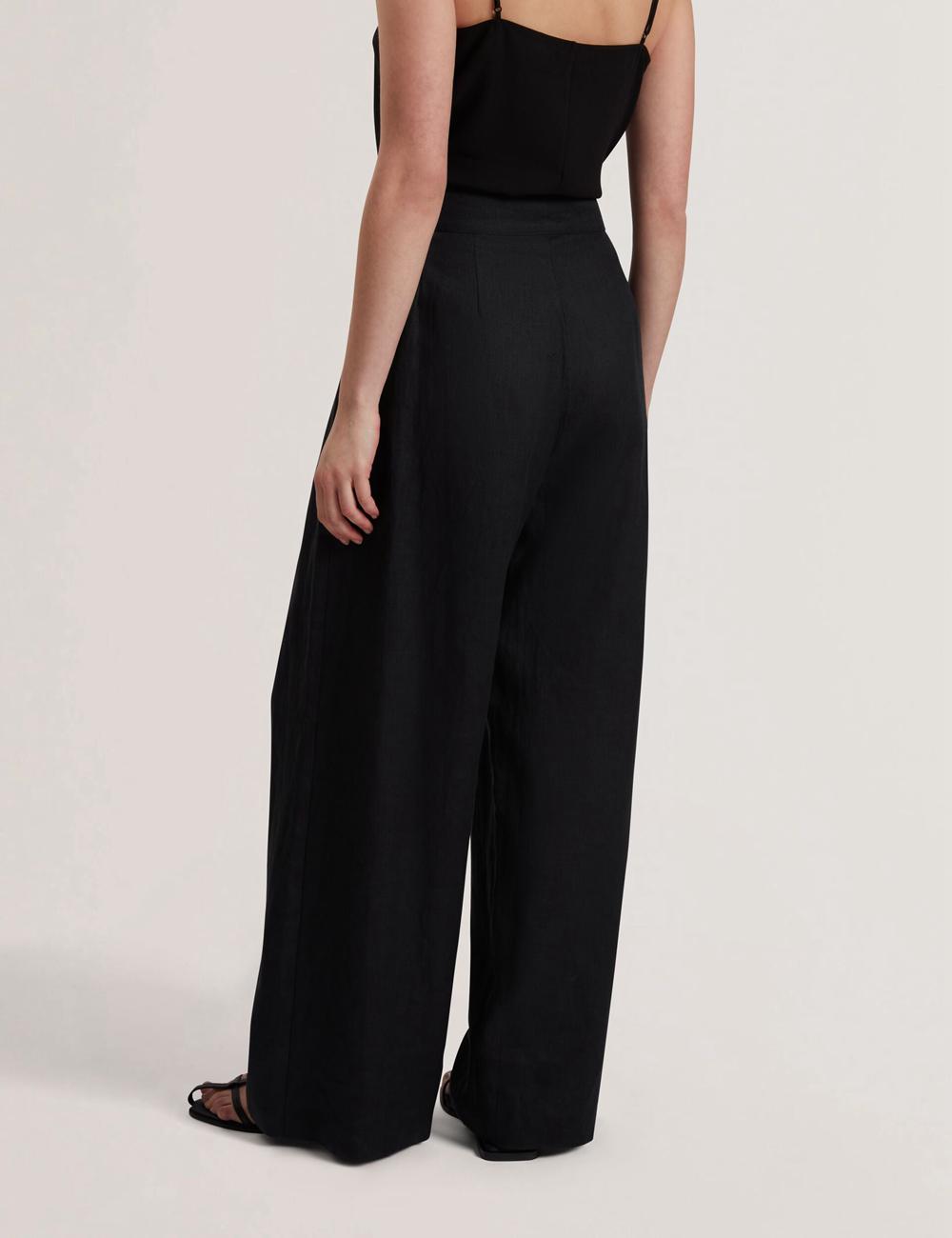 Ted Baker KYFAAT - Pure Linen Tailored Wide Leg Women Trousers Black | UAE  12368-IUPG