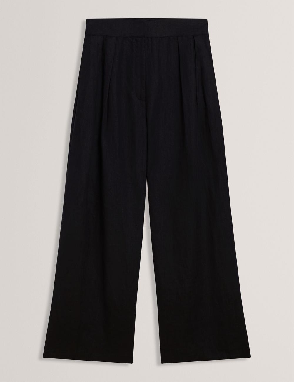 Ted Baker KYFAAT - Pure Linen Tailored Wide Leg Women Trousers Black | UAE  12368-IUPG