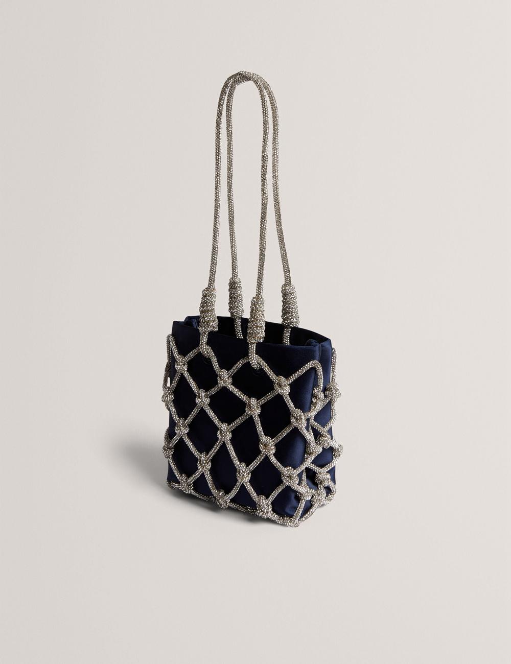 Ted Baker KYLIA - Crystal Cage Satin Mini Women Shoulder Bags Navy | UAE  05826-KFNS