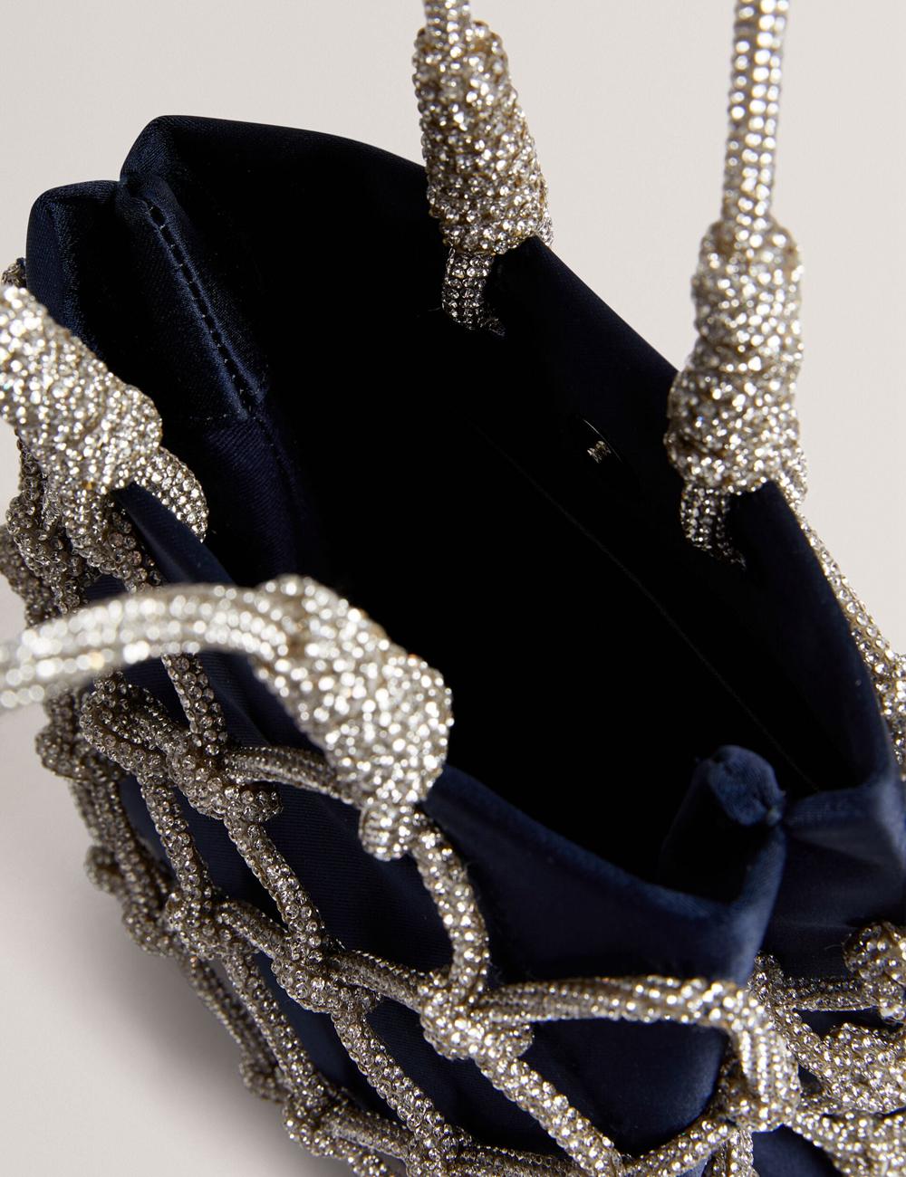 Ted Baker KYLIA - Crystal Cage Satin Mini Women Shoulder Bags Navy | UAE  05826-KFNS