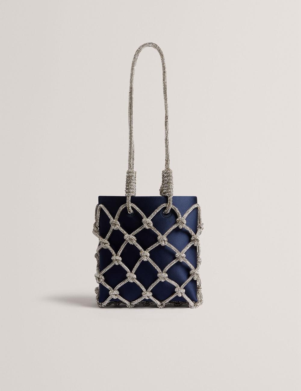 Ted Baker KYLIA - Crystal Cage Satin Mini Women Shoulder Bags Navy | UAE  05826-KFNS