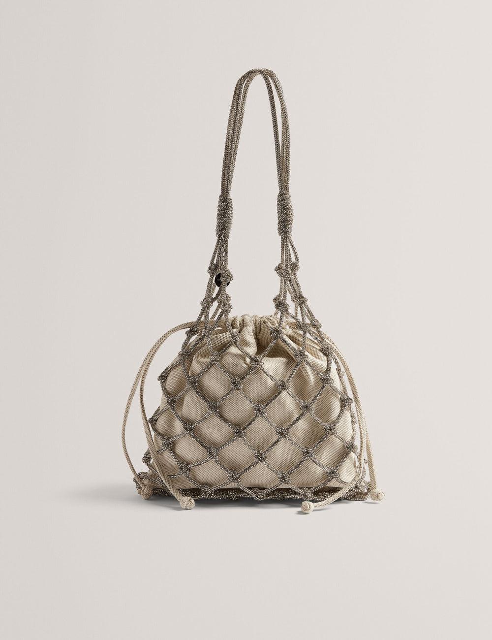 Ted Baker KYLISA - Crystal Cage Top Handle Canvas Women Bucket Bags Silver | UAE  31740-QAZS
