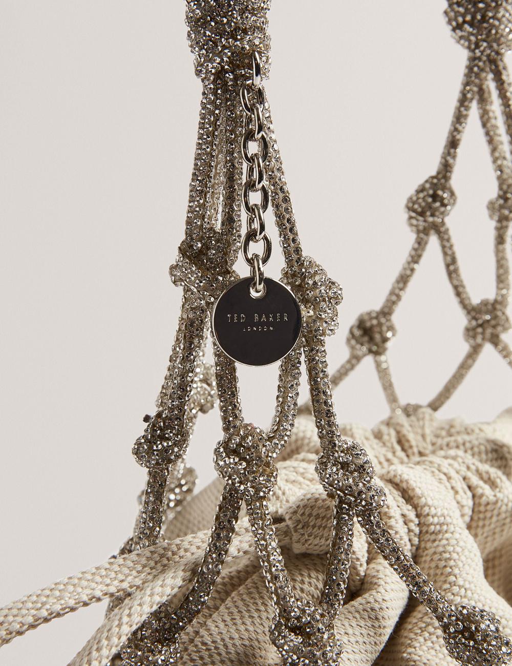 Ted Baker KYLISA - Crystal Cage Top Handle Canvas Women Bucket Bags Silver | UAE  31740-QAZS
