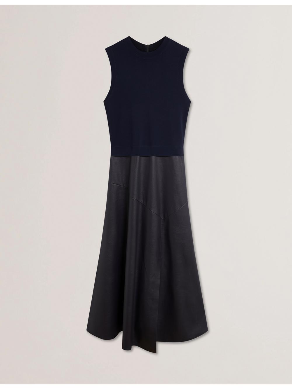 Ted Baker LABASA - Sleeveless Knit Faux Leather Women Midi Dresses Navy | UAE  19035-PRVO
