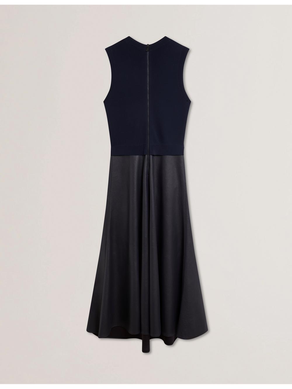 Ted Baker LABASA - Sleeveless Knit Faux Leather Women Midi Dresses Navy | UAE  19035-PRVO