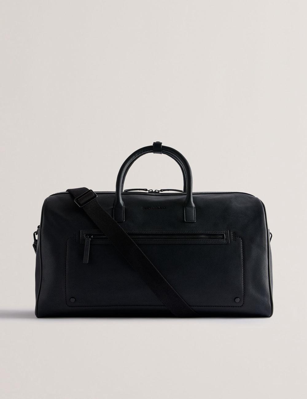 Ted Baker LANDERS - Textured Leather Zip Pocket Men Holdall Bags Black | UAE  16593-GCUX