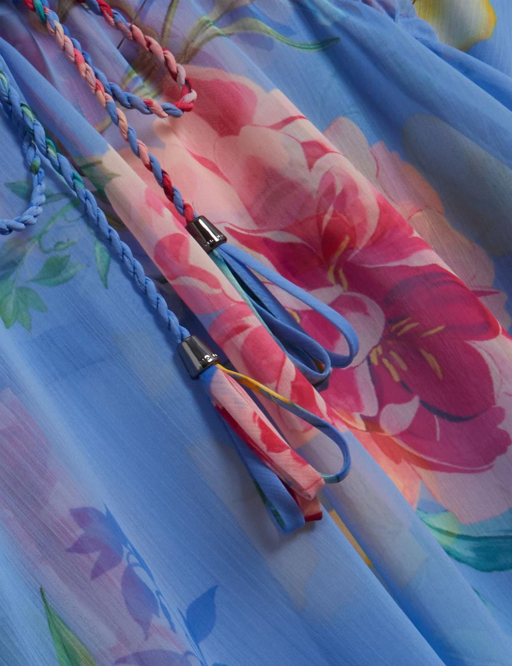 Ted Baker LARJA - Floral Print Chiffon Mini Beach Kaftan Women Cover Ups Blue | UAE  96018-GIOU